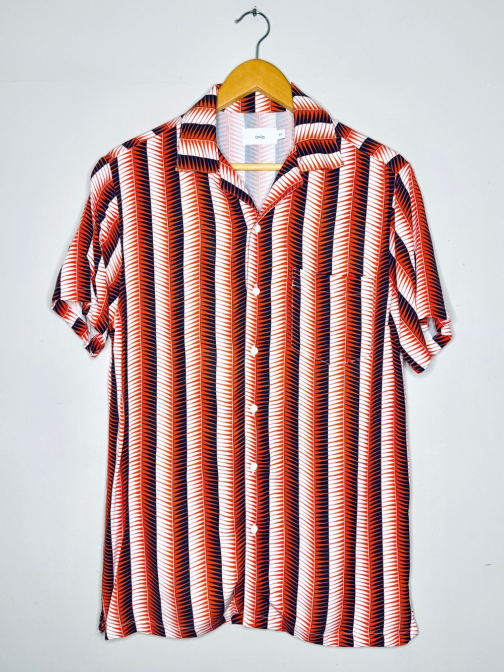 Onia‎ Orange Black White Striped Short-Sleeve Button-Down Shirt